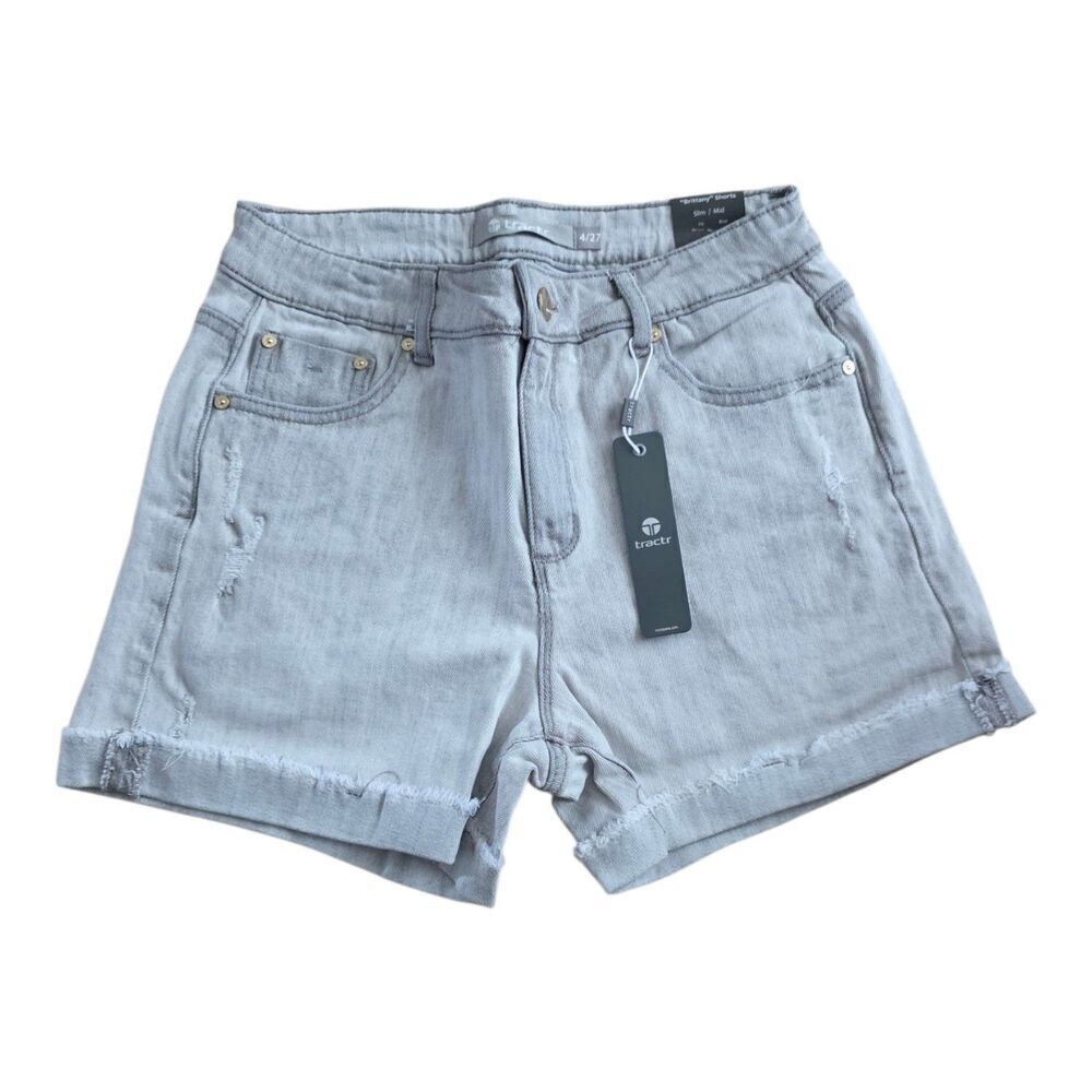 Tractr Gray Mid Rise Slim Distressed Brittany Shorts 4/27